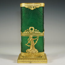 Load image into Gallery viewer, french cameo legras mont joye vase green empire gilt bronze antiques neoclassical Napoleon III era decor