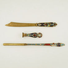 Load image into Gallery viewer, Antique French Champleve Enamel Bronze Writing Calligraphy Set