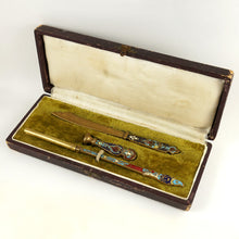 Load image into Gallery viewer, Antique French Champleve Enamel Bronze Writing Calligraphy Set