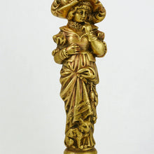 Load image into Gallery viewer, Antique Bronze Figural Wax Seal Desk Stamp, Victorian Lady with a Cat