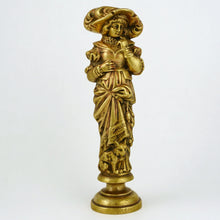Load image into Gallery viewer, Antique Bronze Figural Wax Seal Desk Stamp, Victorian Lady with a Cat
