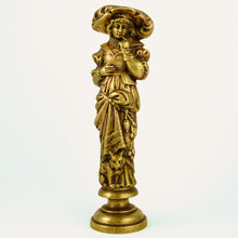 Load image into Gallery viewer, Antique Bronze Figural Wax Seal Desk Stamp, Victorian Lady with a Cat