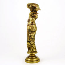 Load image into Gallery viewer, Antique Bronze Figural Wax Seal Desk Stamp, Victorian Lady with a Cat