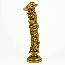Load image into Gallery viewer, Antique Bronze Figural Wax Seal Desk Stamp, Victorian Lady with a Cat