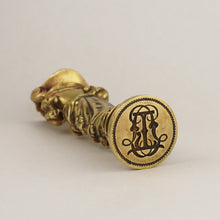 Load image into Gallery viewer, Antique Bronze Figural Wax Seal Desk Stamp, Victorian Lady with a Cat