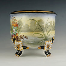 Load image into Gallery viewer, Large Antique French Porcelain Jardiniere, Hand Painted Scene, Birds, Herons / Egrets, Flowers