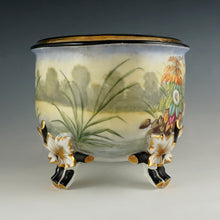Load image into Gallery viewer, Large Antique French Porcelain Jardiniere, Hand Painted Scene, Birds, Herons / Egrets, Flowers