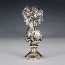 Load image into Gallery viewer, Antique French Silvered Bronze Wax Seal Desk Stamp Double Sided