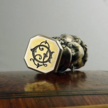 Load image into Gallery viewer, Antique French Silvered Bronze Wax Seal Desk Stamp Double Sided
