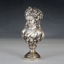 Load image into Gallery viewer, Antique French Silvered Bronze Wax Seal Desk Stamp Double Sided