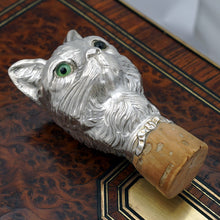 Load image into Gallery viewer, Antique French .800 Silver Dress Cane or Parasol Handle, Cat Kitten Head, Glass Eyes