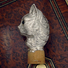 Load image into Gallery viewer, Antique French .800 Silver Dress Cane or Parasol Handle, Cat Kitten Head, Glass Eyes