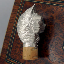 Load image into Gallery viewer, Antique French .800 Silver Dress Cane or Parasol Handle, Cat Kitten Head, Glass Eyes