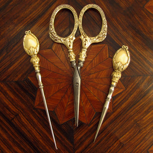 Antique French .800 Silver Gilt Vermeil Sewing Embroidery Set