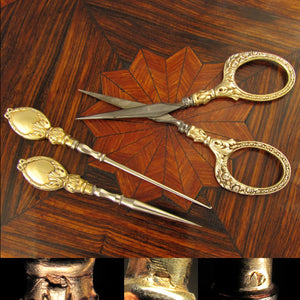 Antique French .800 Silver Gilt Vermeil Sewing Embroidery Set