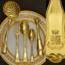 Load image into Gallery viewer, Antique French Sterling Silver Gold Vermeil 38pc Flatware Service, Crowned Armorial Coat of Arms