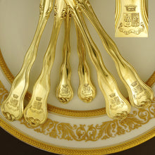 Load image into Gallery viewer, Antique French Sterling Silver Gold Vermeil 38pc Flatware Service, Crowned Armorial Coat of Arms