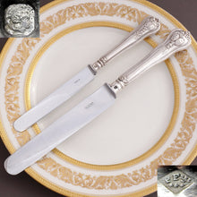 Load image into Gallery viewer, Antique French Sterling Silver Knives, Armorial Heraldry Coat of Arms, Dinner & Luncheon / Dessert Knife Set