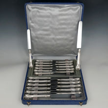 Load image into Gallery viewer, Antique French Sterling Silver Knives, Armorial Heraldry Coat of Arms, Dinner & Luncheon / Dessert Knife Set