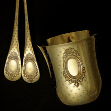 Load image into Gallery viewer, Antique French Sterling Silver Gilt Vermeil 3pc Flatware & Tumbler Cup Gift Set