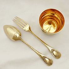 Load image into Gallery viewer, Antique French Sterling Silver Gilt Vermeil 3pc Flatware & Tumbler Cup Gift Set