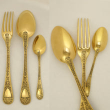Load image into Gallery viewer, Antique French Sterling Silver Gold Vermeil 3pc Flatware Gift Set, Caduceus & Snakes Motif