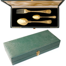 Load image into Gallery viewer, Antique French Sterling Silver Gold Vermeil 3pc Flatware Gift Set, Caduceus & Snakes Motif