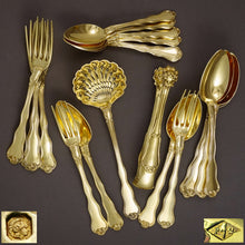 Load image into Gallery viewer, Antique French Sterling Silver Gold Vermeil 38pc Flatware Service, Crowned Armorial Coat of Arms