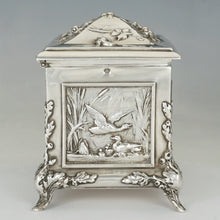 Load image into Gallery viewer, Antique Sterling Silver Jewelry Box Casket French Hunting Theme Deer Stag