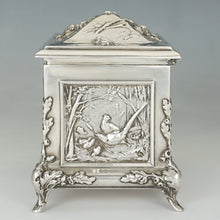 Load image into Gallery viewer, Antique Sterling Silver Jewelry Box Casket French Hunting Theme Deer Stag