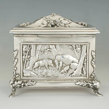 Load image into Gallery viewer, Antique Sterling Silver Jewelry Box Casket French Hunting Theme Deer Stag