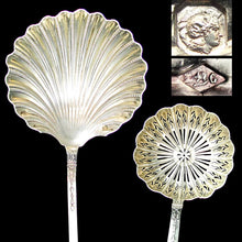Load image into Gallery viewer, French sterling silver berry spoons, strawberries, sugar sifter, scalloped shell
