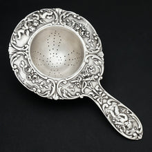 Load image into Gallery viewer, Ornate French Sterling Silver Over the Cup Tea Strainer, Rococo Cherub Figures