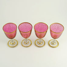 Load image into Gallery viewer, Antique Pink & Gold Gilt Glass Liquor Set Decanter Cordial Glasses Cups