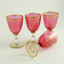 Load image into Gallery viewer, Antique Pink & Gold Gilt Glass Liquor Set Decanter Cordial Glasses Cups
