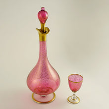Load image into Gallery viewer, Antique Pink & Gold Gilt Glass Liquor Set Decanter Cordial Glasses Cups