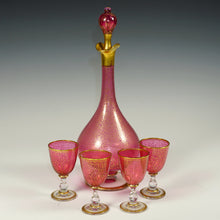 Load image into Gallery viewer, Antique Pink & Gold Gilt Glass Liquor Set Decanter Cordial Glasses Cups