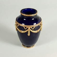 Load image into Gallery viewer, Antique French Paul Milet Sevres Ceramic Cobalt Vase Empire Bronze Mounts