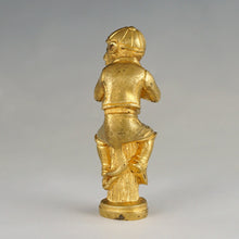 Load image into Gallery viewer, Antique Gilt Bronze Monkey Jockey Wax Seal Desk Stamp, Red Jeweled Eyes, Sculpture Figural
