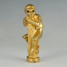 Load image into Gallery viewer, Antique Gilt Bronze Monkey Jockey Wax Seal Desk Stamp, Red Jeweled Eyes, Sculpture Figural