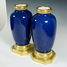 Load image into Gallery viewer, Pair Large Antique French Sevres Paul Milet Ceramic Vases Gilt Bronze Ormolu