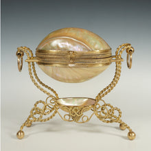 Load image into Gallery viewer, Large Antique French Palais Royal Mother of Pearl Egg Shaped Ormolu Jewelry Trinket Box