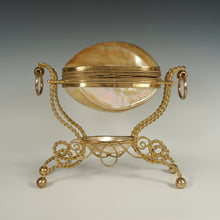 Load image into Gallery viewer, Large Antique French Palais Royal Mother of Pearl Egg Shaped Ormolu Jewelry Trinket Box