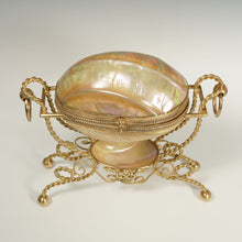 Load image into Gallery viewer, Large Antique French Palais Royal Mother of Pearl Egg Shaped Ormolu Jewelry Trinket Box