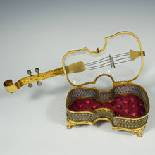 Load image into Gallery viewer, Antique French Beveled Glass Jewelry Box, Violin Form, Gilt Ormolu Display Vitrine Case