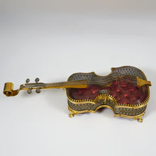 Load image into Gallery viewer, Antique French Beveled Glass Jewelry Box, Violin Form, Gilt Ormolu Display Vitrine Case