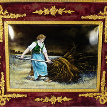 Load image into Gallery viewer, Antique French Limoges Enamel Portrait Plaque, Farm Scene, Empire Style Gilt Bronze Ormolu Frame