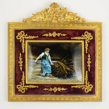 Load image into Gallery viewer, Antique French Limoges Enamel Portrait Plaque, Farm Scene, Empire Style Gilt Bronze Ormolu Frame
