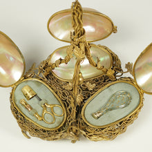 Load image into Gallery viewer, Antique French Palais Royal Mother Of Pearl Egg Sewing Etui, Embroidery Tools