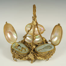 Load image into Gallery viewer, Antique French Palais Royal Mother Of Pearl Egg Sewing Etui, Embroidery Tools